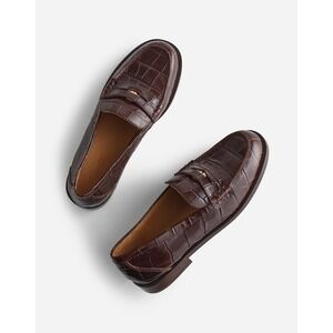 NEW Madewell The Grayson Penny Loafer Chocolate Raison Brown Croc Sz 7.5 NR855